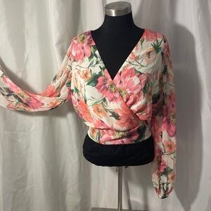 Express Floral Blouse with Pink and Green Accents. Size Medium